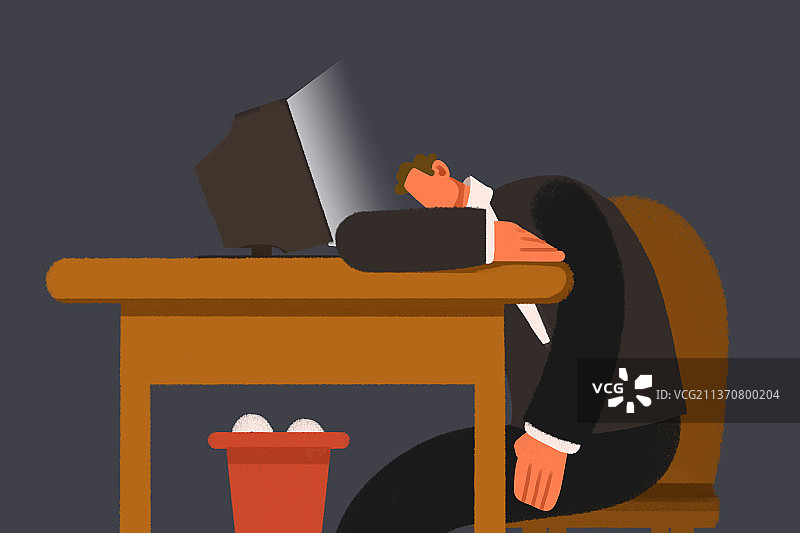 卡通手绘现代白领疲劳工作插画图片素材