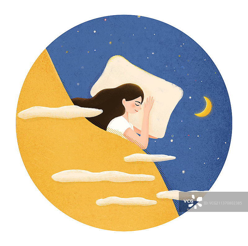 女孩梦乡圆形月亮白云白底2图片素材