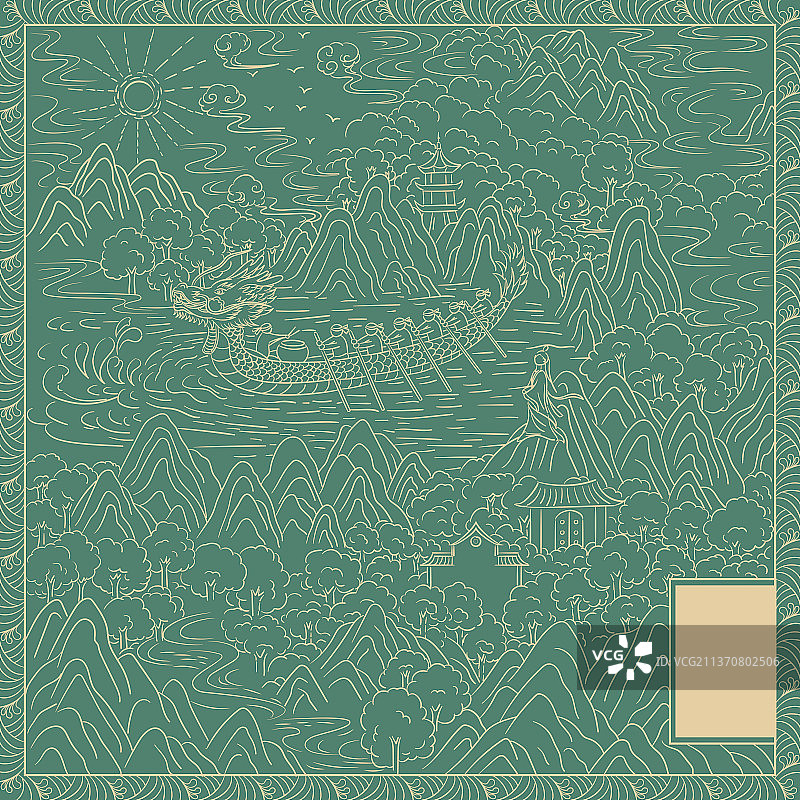 国风版画国潮端午节节日包装插画图片素材