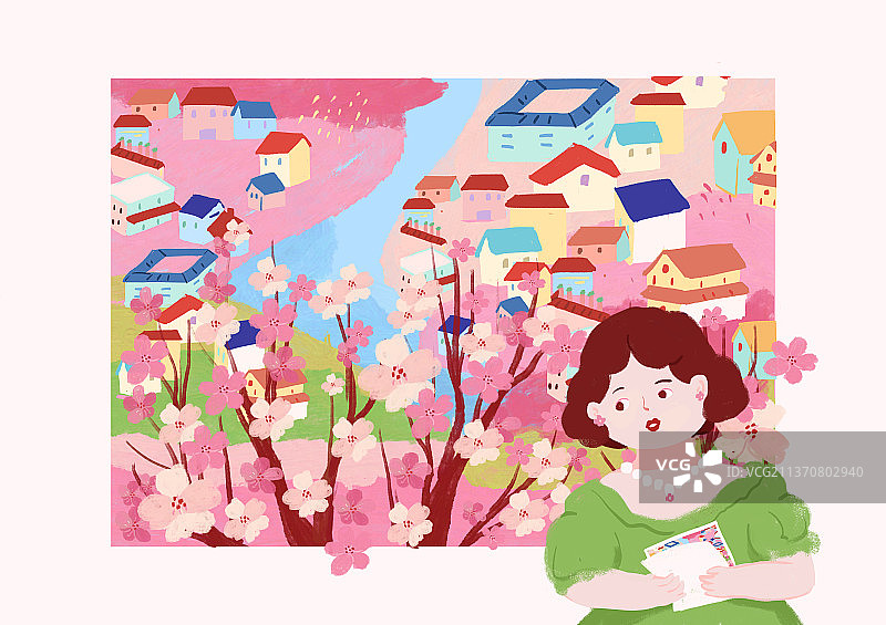 樱花与女孩图片素材