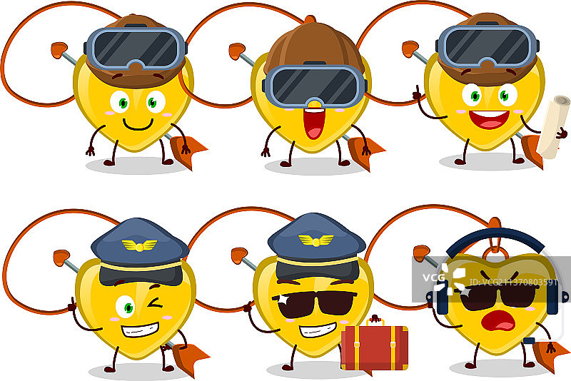 卡通飞行员吉祥物黄色爱心箭头项链图片素材