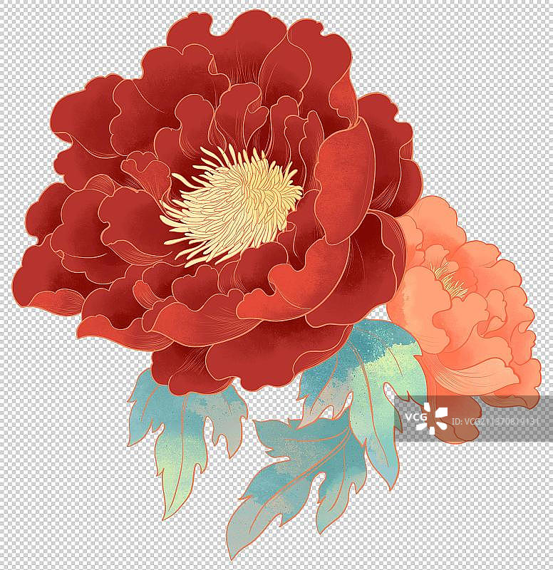 中国国花盛开的牡丹国潮插画图片素材