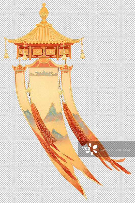 中国金殿金顶山云布幡节日喜庆国潮插画图片素材