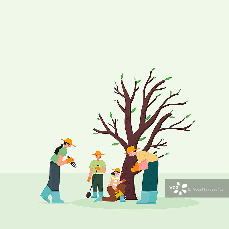 一家人种树植树节图片素材