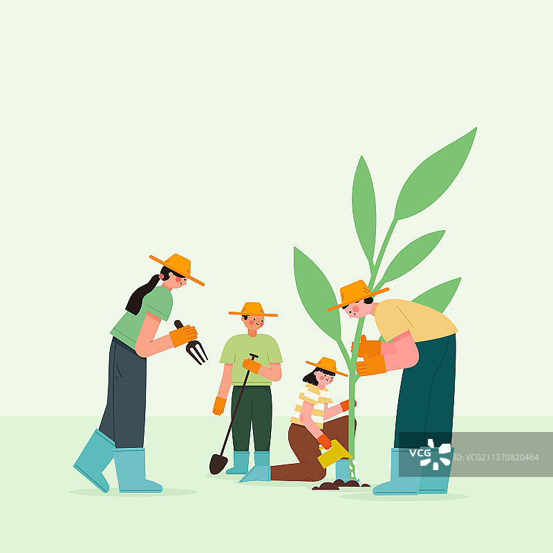 一家人种树植树节图片素材