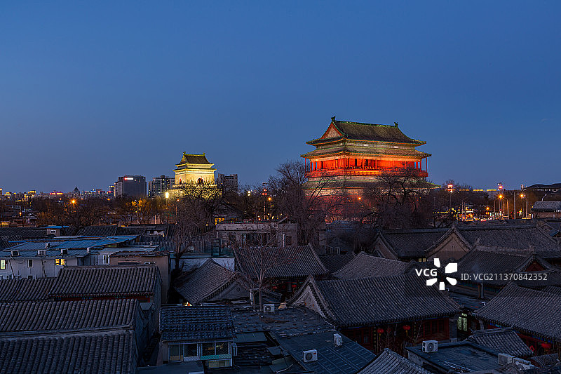 北京钟鼓楼夜色图片素材