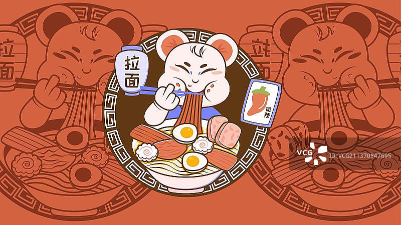 大口吃拉面图片素材