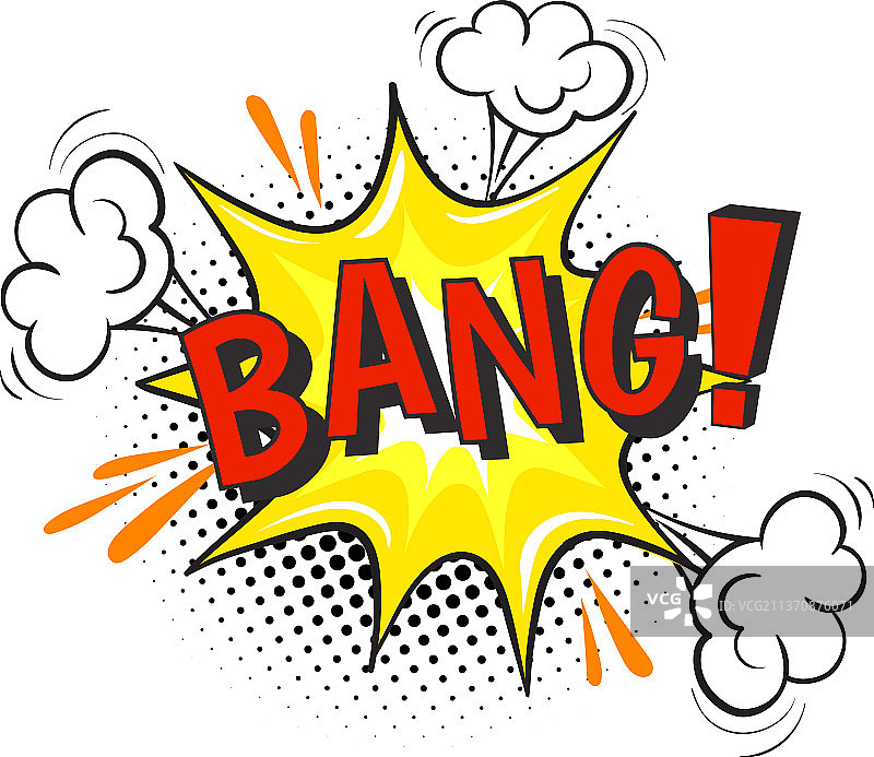 砰：撞击漫画效果彩色卡通文字贴纸图片素材