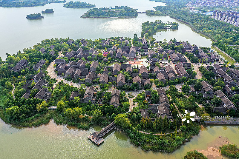 湿地公园潘安水镇+江苏省徐州市贾汪区潘安湖湿地公园潘安水镇图片素材