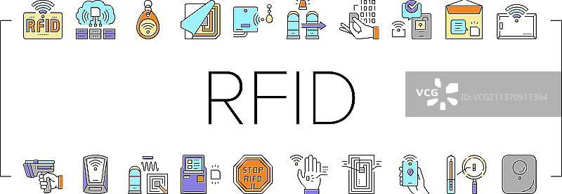 射频识别芯片技术收藏图标集图片素材
