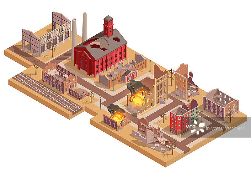 2.5D风格的城市废墟图片素材