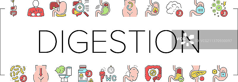 消化系统疾病和治疗图标集图片素材