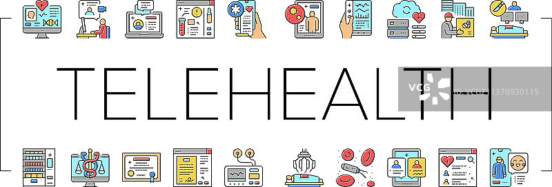 远程医疗医学治疗图标集图片素材