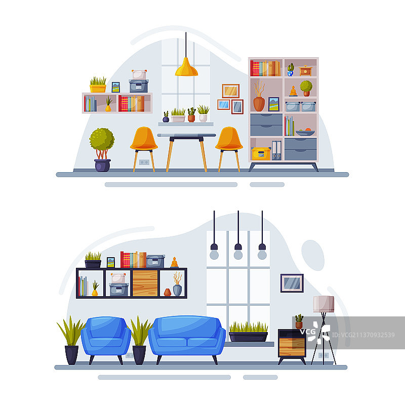 带舒适沙发扶手椅的温馨房间内饰图片素材