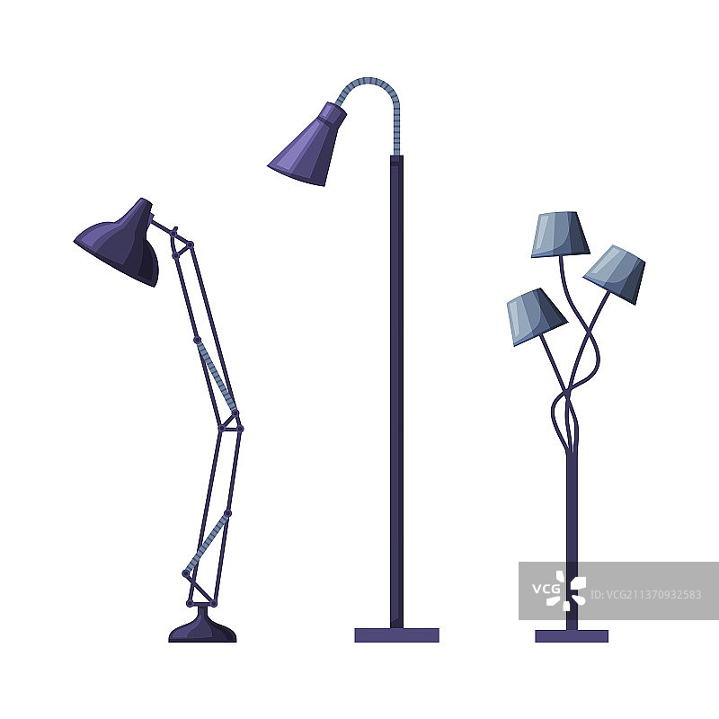 办公室或家用经典金属落地灯套装图片素材