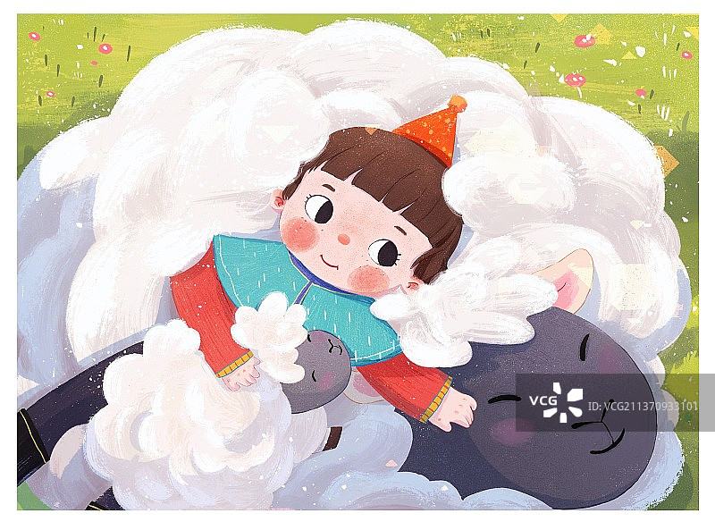 小孩与羊图片素材