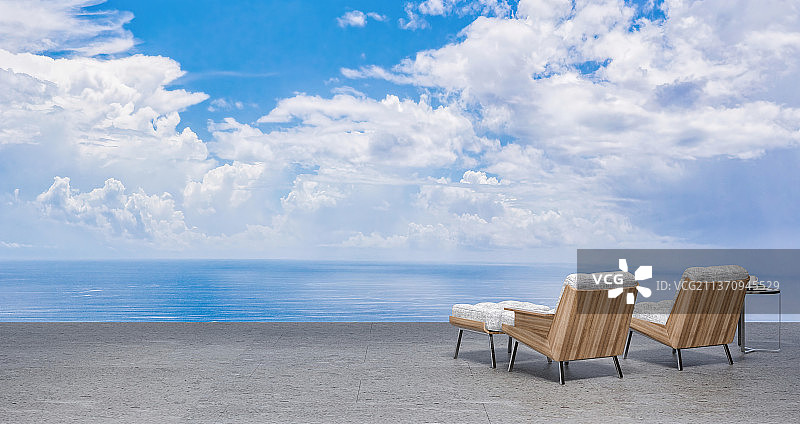 海边度假酒店阳台蓝天白云的海景图片素材