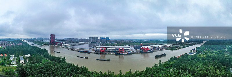 徐州港与大运河+江苏省徐州市贾汪区徐州港图片素材