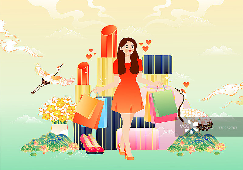 拿着购物袋的女生图片素材