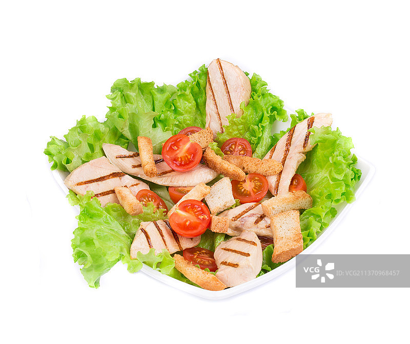 凯撒沙拉配面包丁，碗中沙拉特写，摩尔多瓦图片素材