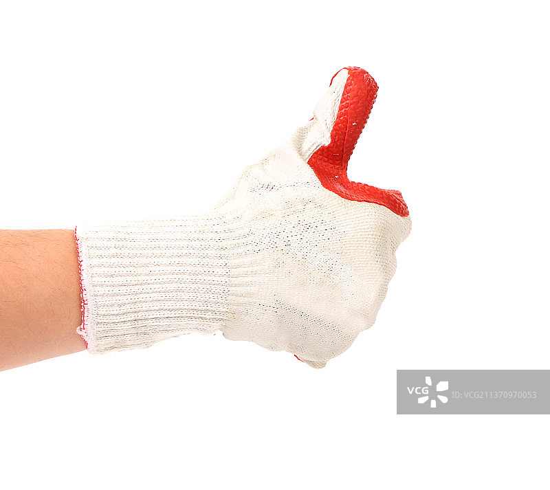 戴手套的手竖起大拇指，在白色背景下戴着手套的手，摩尔多瓦图片素材