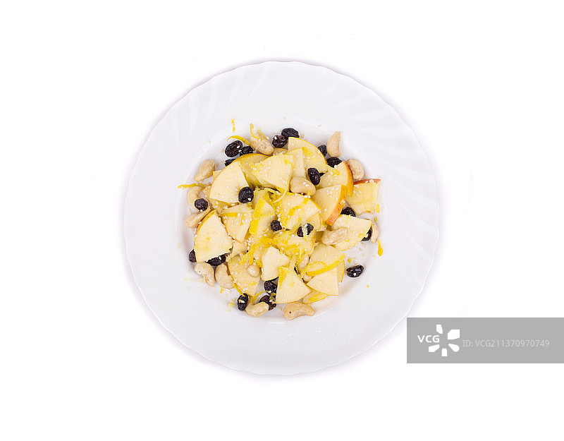 健身沙拉，白色背景盘中食物的俯视图，摩尔多瓦图片素材