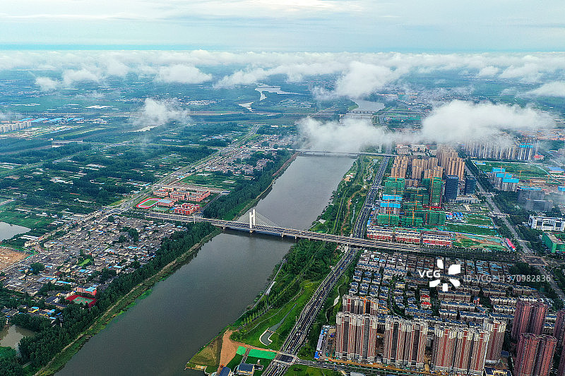 俯瞰沭河+江苏省徐州市新沂市城区图片素材