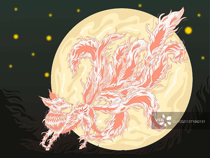 夜色九尾狐图片素材