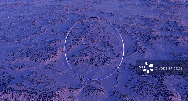 3D渲染悬浮在地表上的金属圆环图片素材