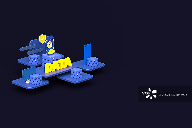 3D渲染分布式存储卡通概念插画图片素材