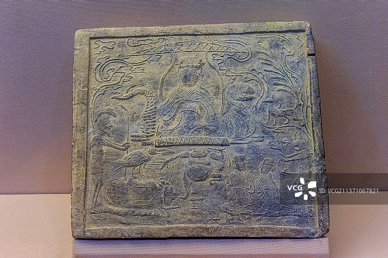 中国成都四川省博物馆东汉西王母画像石图片素材