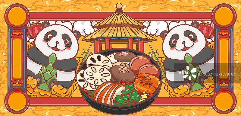 手绘国潮火锅插画设计图片素材