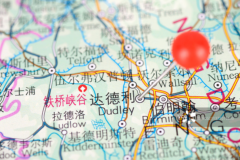 英国城市达德利在地图上的位置标注图片素材