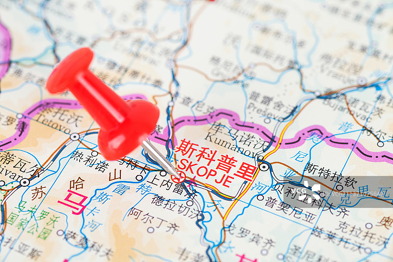马其顿首都斯科普里在地图上的位置标注图片素材