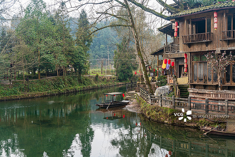 上里古镇 河 水 传统建筑 文化 小镇 旅游目的地 休闲  船图片素材