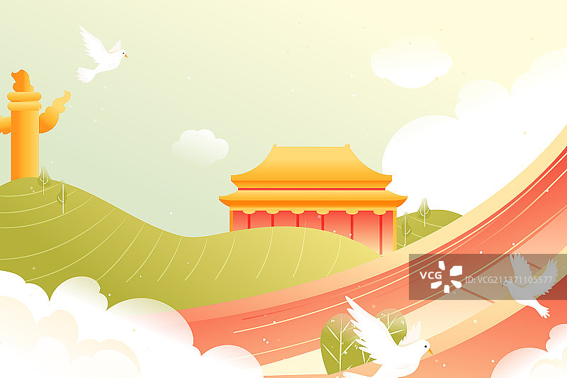 卡通劳动节51工作招聘环卫清洁工家政服务物流快递运输医疗健康护士党建庆祝太和殿中国风建筑地标矢量插画图片素材