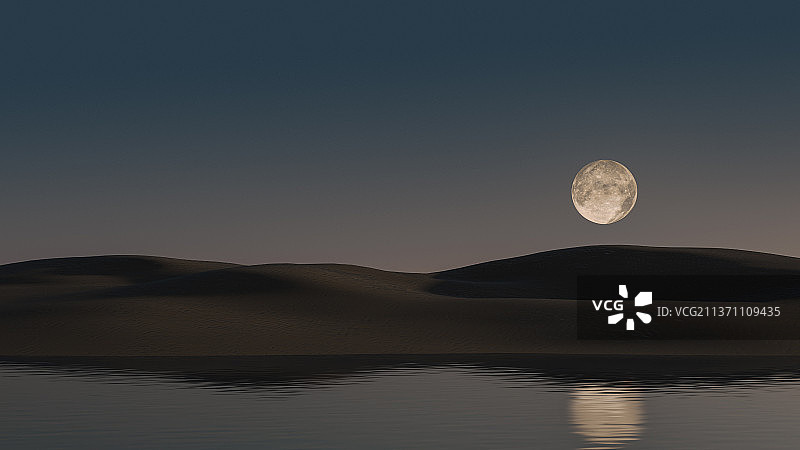 超现实自然月出湖面山脉景观图片素材