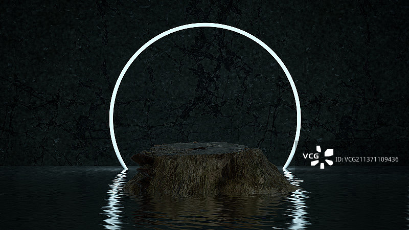 超现实霓虹灯树墩展台场景图片素材