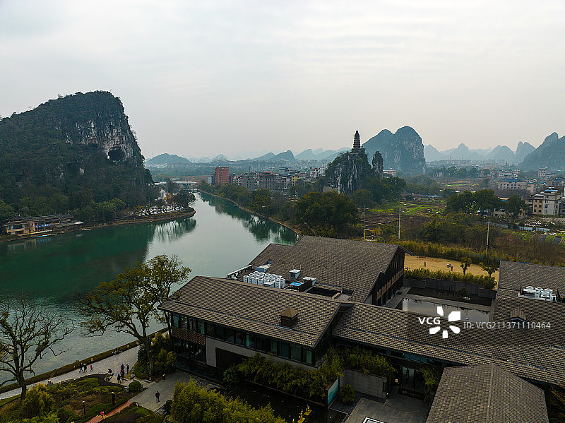 广西桂林穿山公园风光航拍图片素材