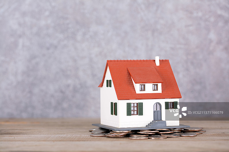 房屋模型在硬币上图片素材