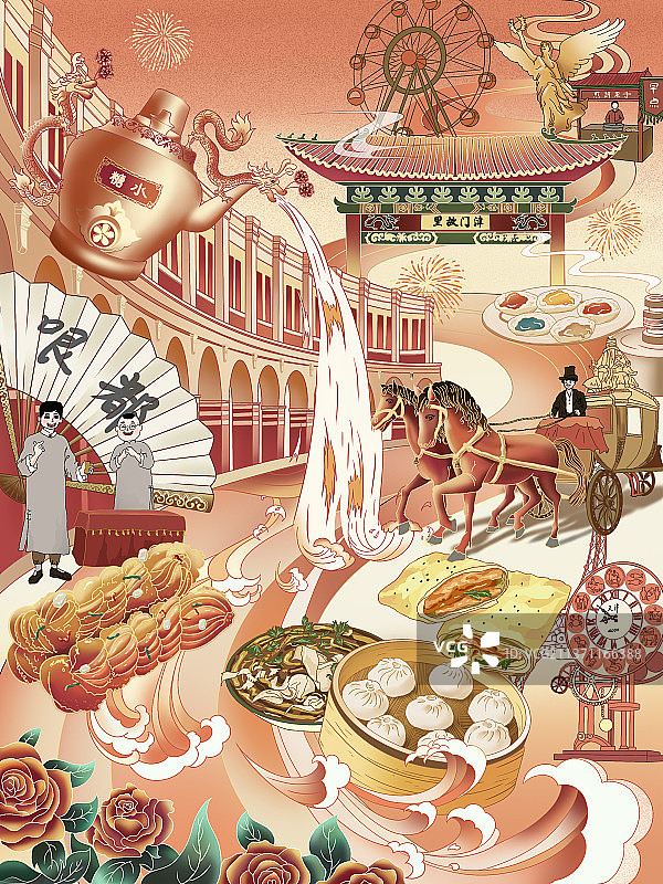 天津城市插画图片素材