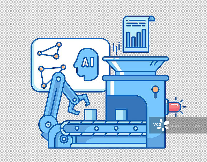 人工智能工厂生产线的机械臂和传送带图片素材