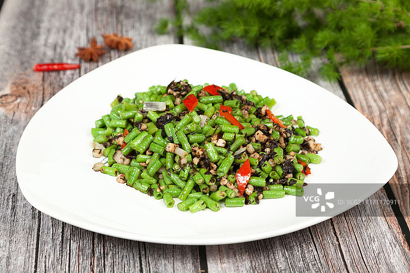中餐美食-榄菜四季豆图片素材