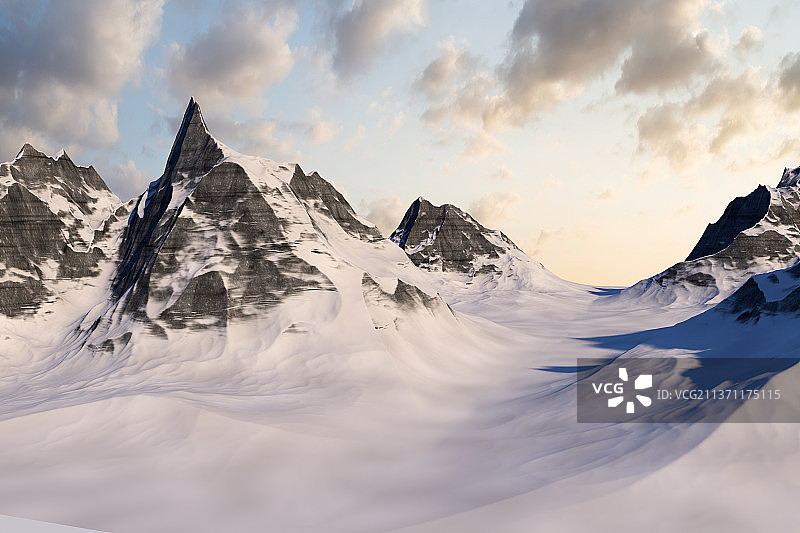 3D渲染的雪山地形图片素材