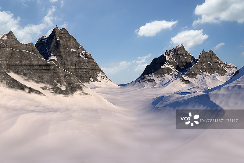 3D渲染的雪山地形图片素材