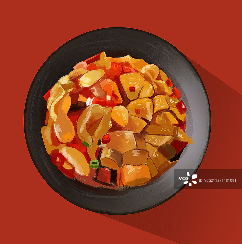 传统美味川菜爆炒肥肠民间食物素材插画图片素材