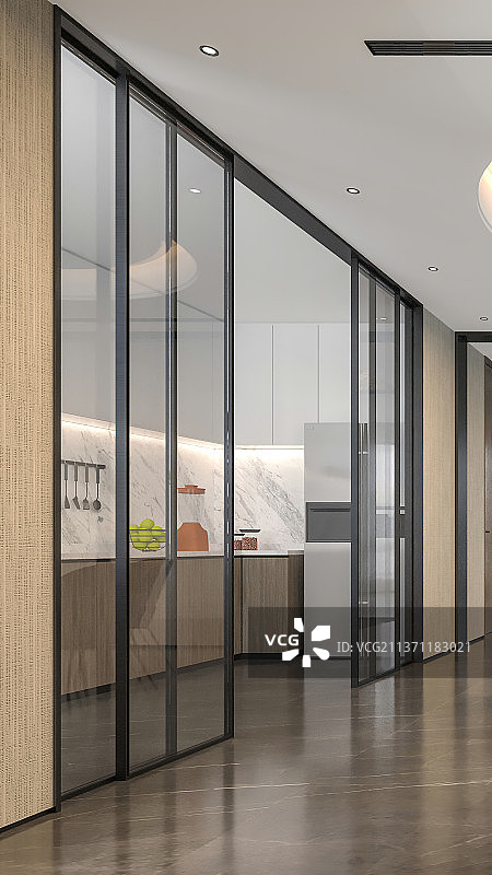 现代简约风格厨房与推拉门图片素材