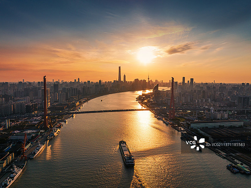 杨浦大桥夕阳图片素材