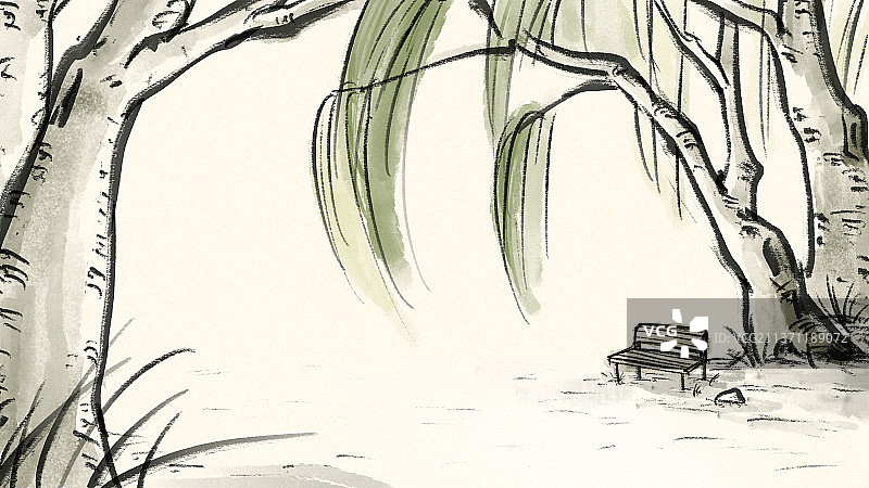 柳树长椅图片素材