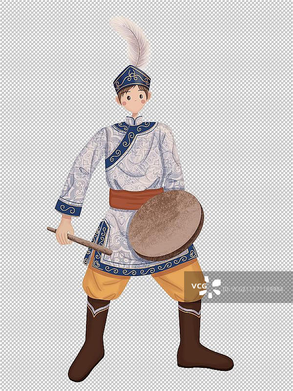 打萨满鼓的赫哲族少年图片素材